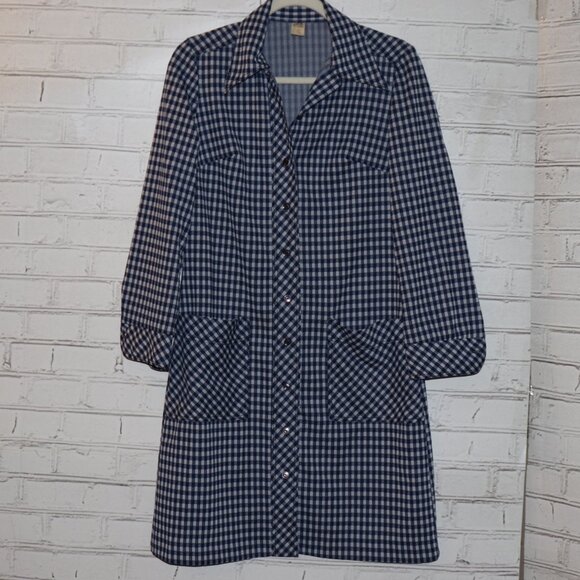 Vintage Jackets & Blazers - 🔷🤍 Vintage Plaid Peacoat · Blue & White · Size 12